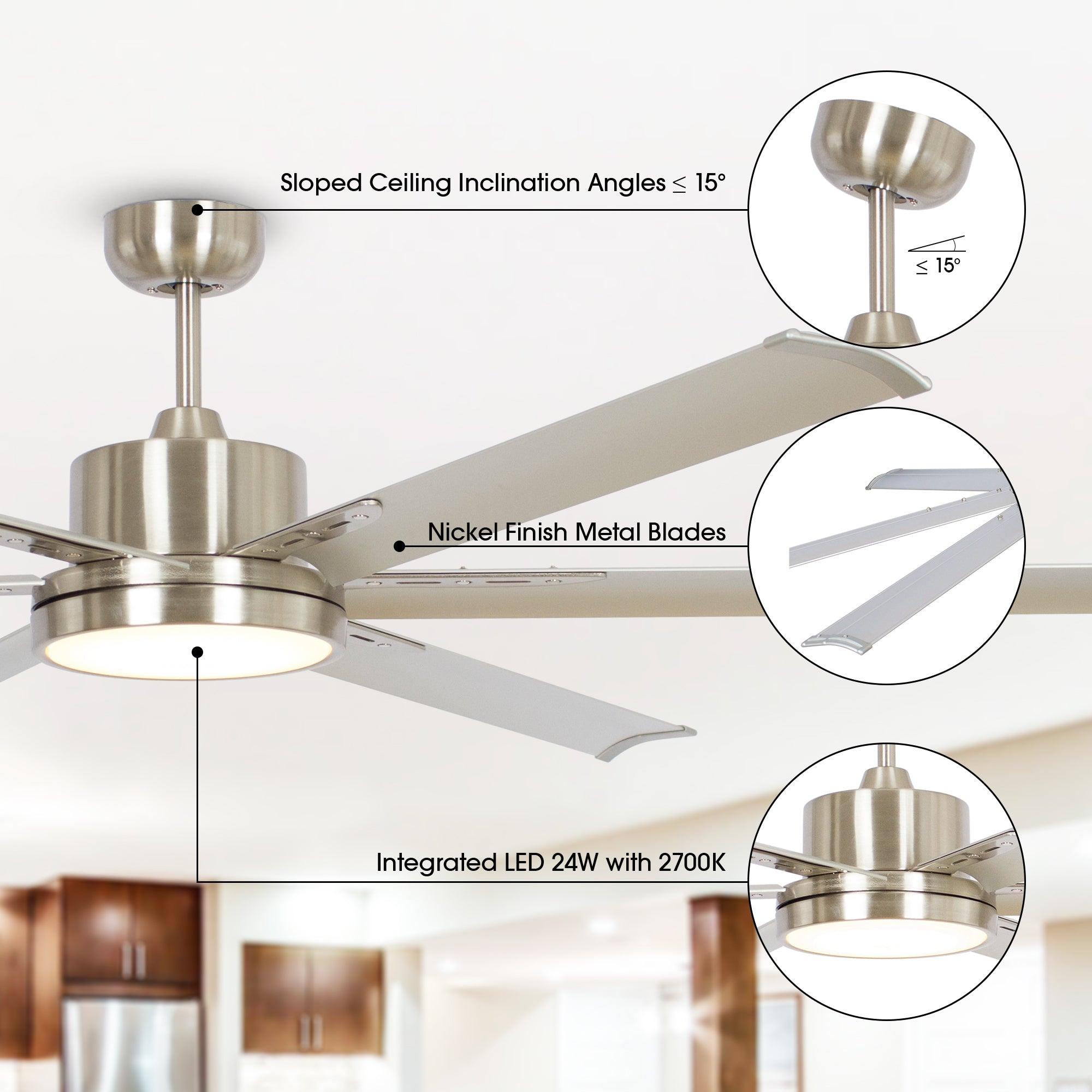 Ventilador de techo moderno con motor de CC Freda de 65 pulgadas, luz LED y control remoto.
