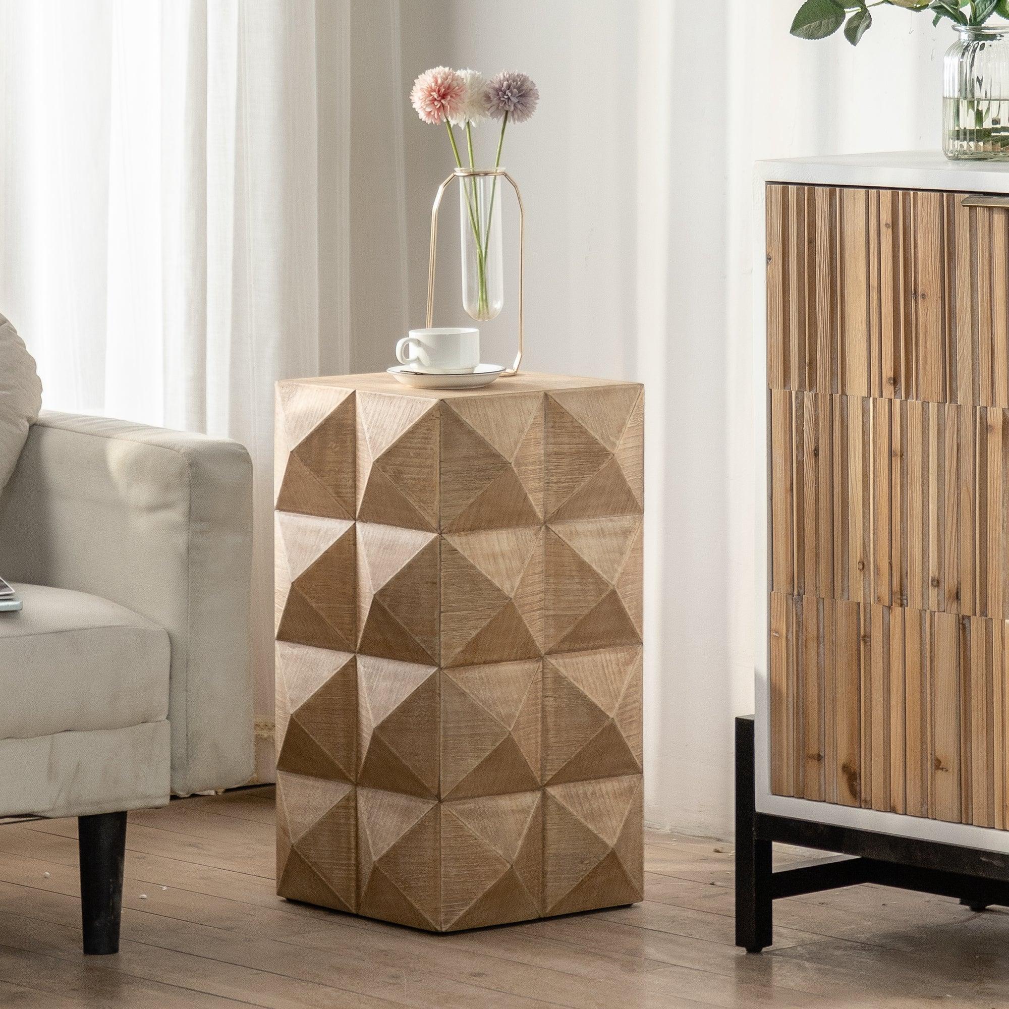 Mesa de centro retro de MDF con diseño tridimensional en relieve de 61 cm de altura