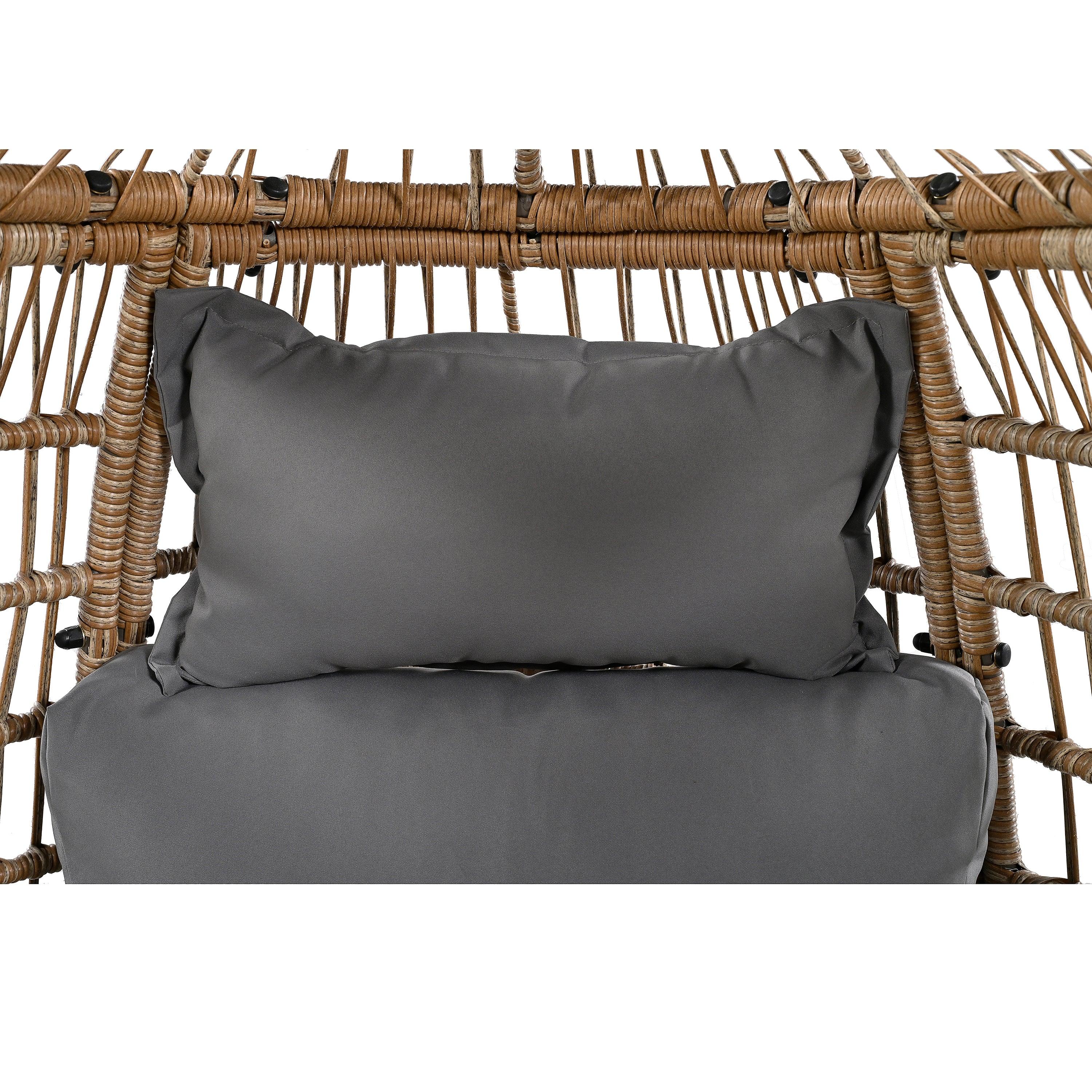Silla giratoria de exterior con cojines, silla de ratán con forma de huevo y función de balanceo para balcón, piscina y jardín.
