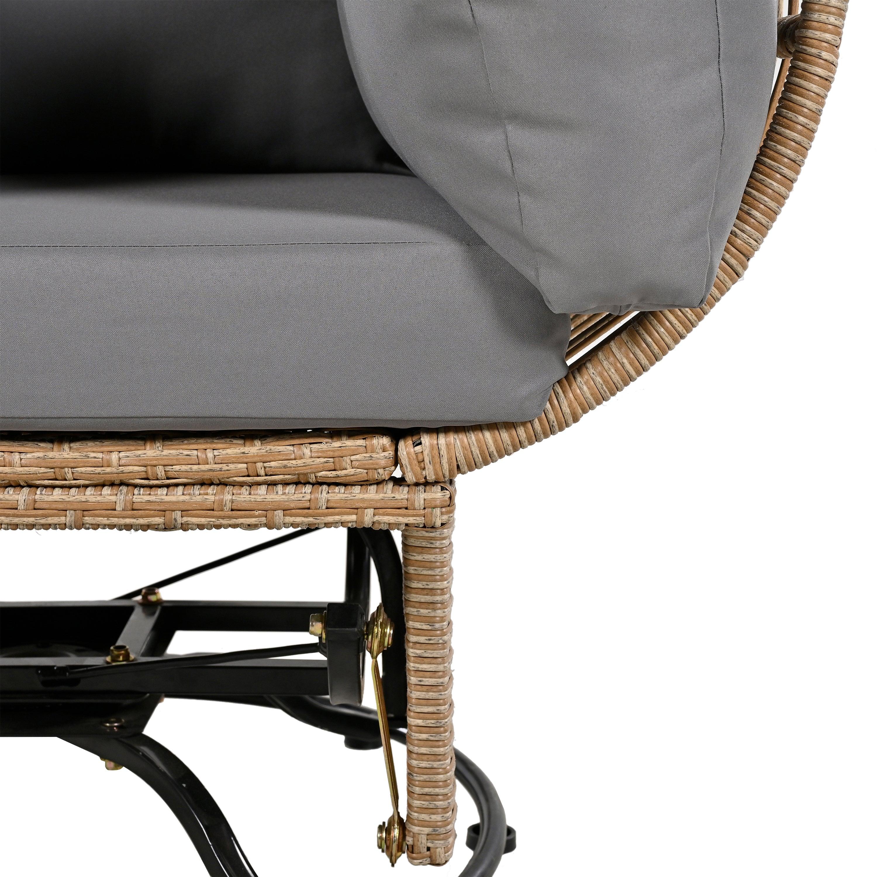 Silla giratoria de exterior con cojines, silla de ratán con forma de huevo y función de balanceo para balcón, piscina y jardín.