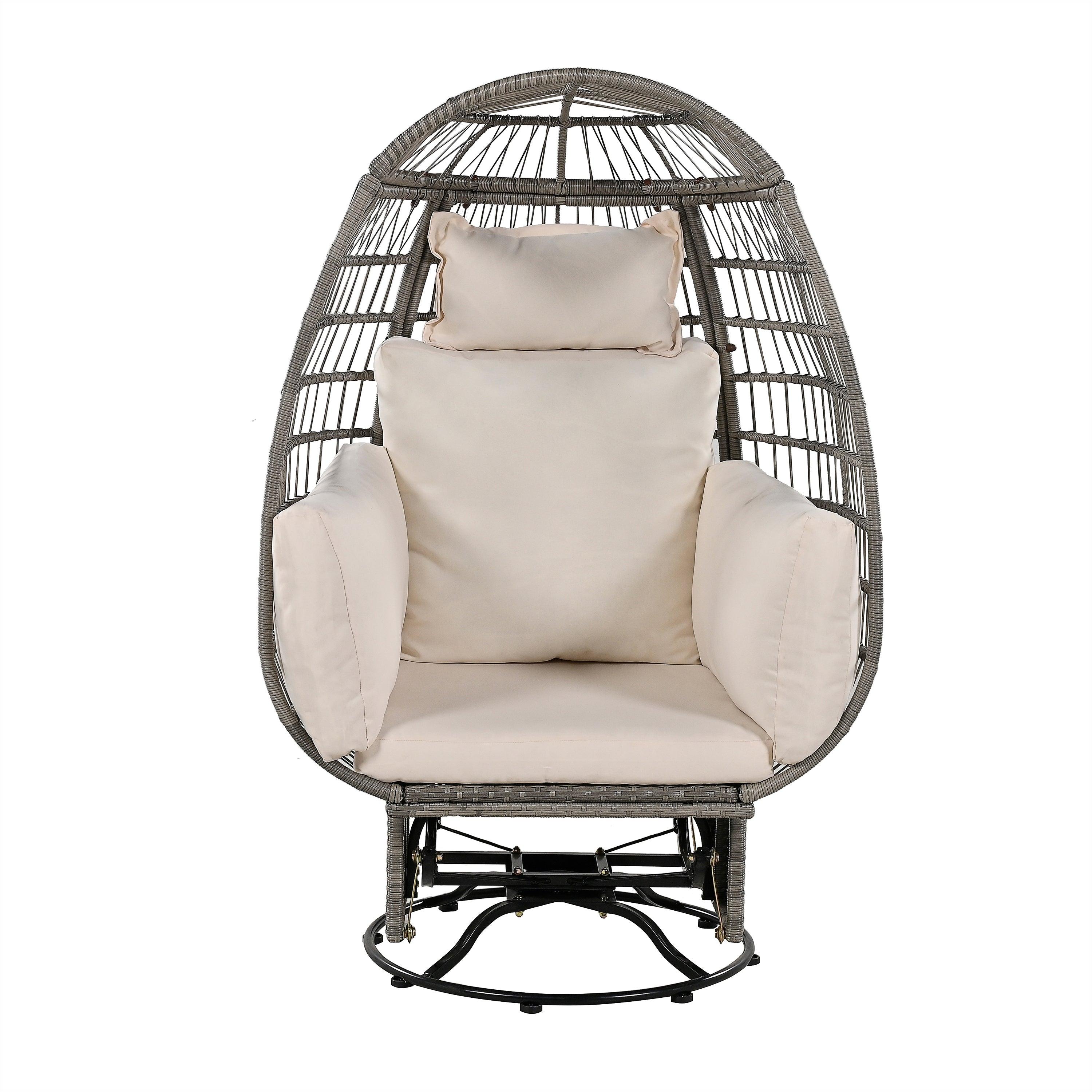Outdoor Swivel Chair with Cushions, Rattan Egg Patio Chair with Rocking Function for Balcony, Poolside and Garden