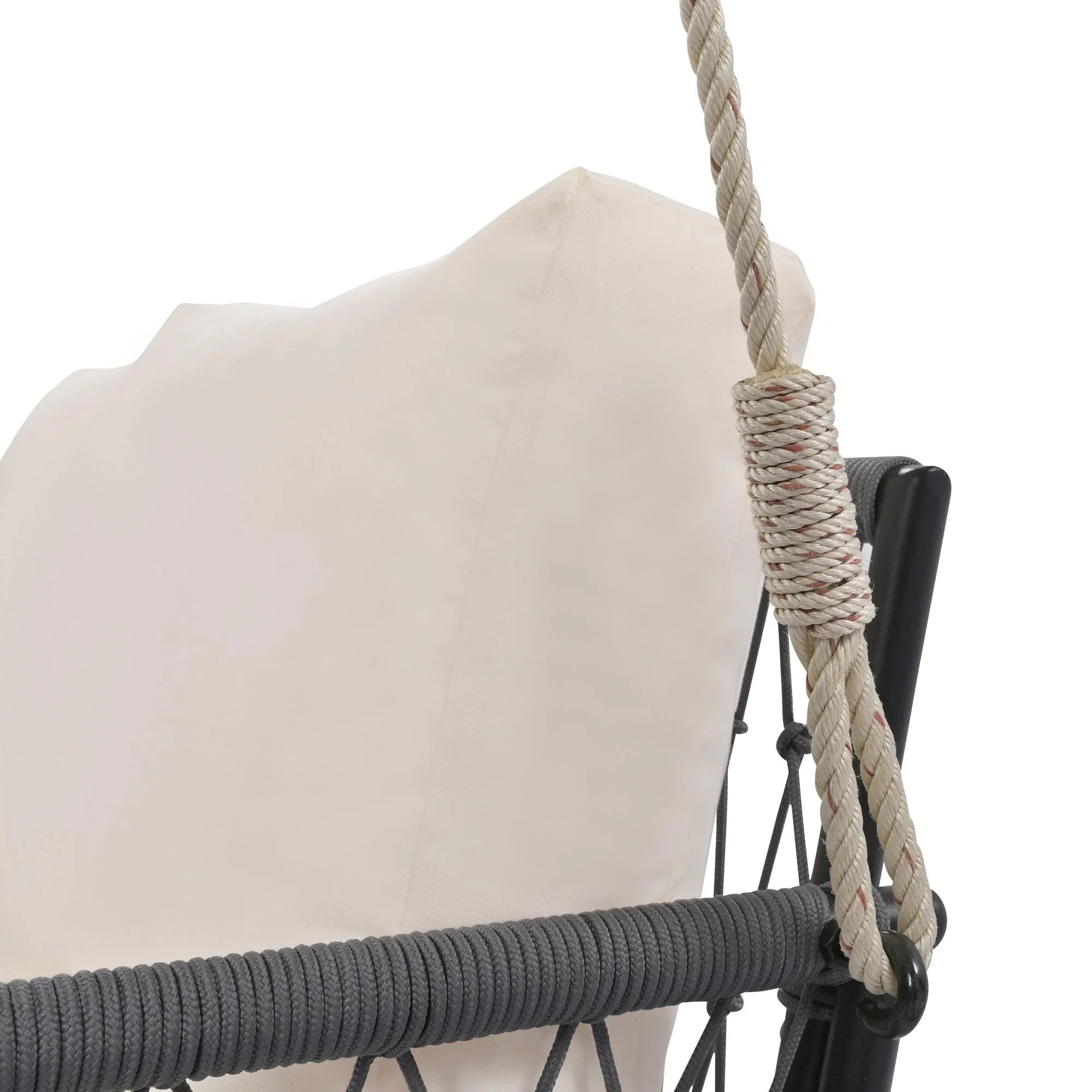 Sofá columpio de exterior de cuerda tejida de una pieza con cojines suaves, capacidad para 2 personas, para patio, jardín y balcón.