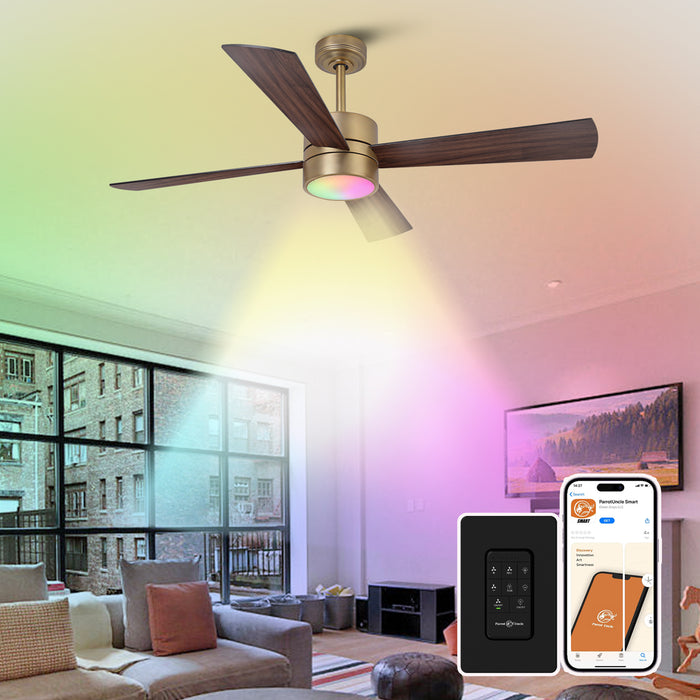 52 Inch Bucholz Industrial Dimmable RGB LED Ceiling Fan with Remote and APP Control