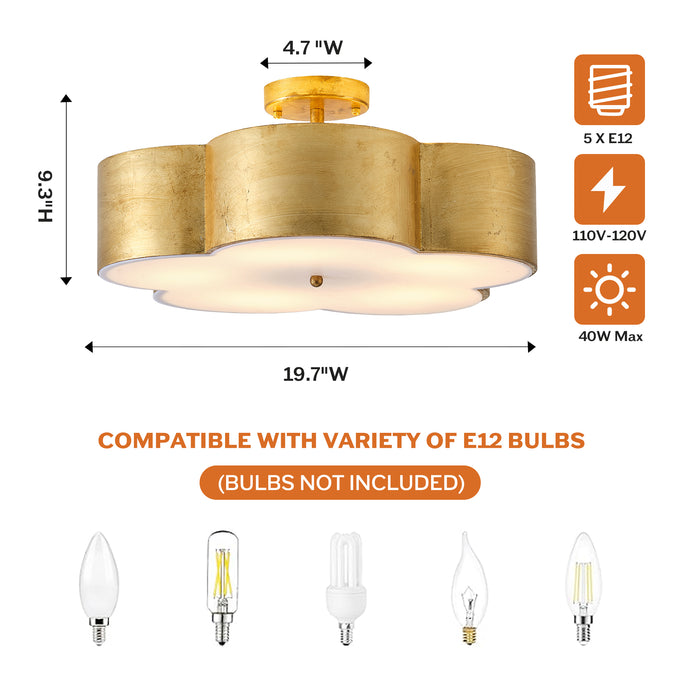 20 Inch Joyce 5-Light Vintage Golden Semi-Flush Mount Ceiling Light