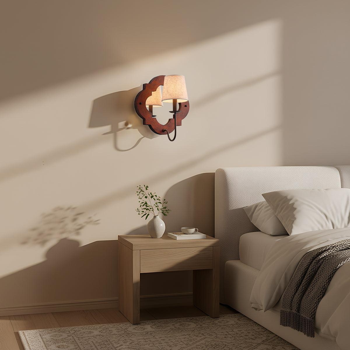 Aplique de pared rústico de hierro y madera de 1 luz