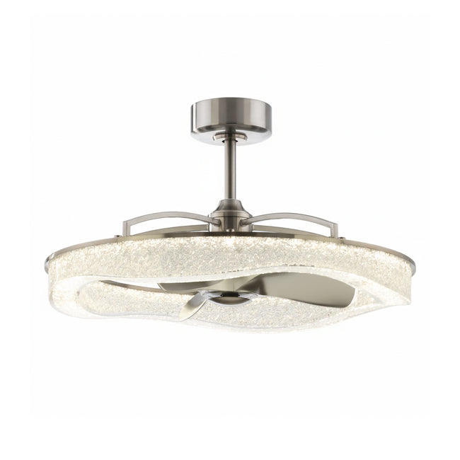 Perimost 33 Inch Satin Nickel Downrod Mount Luxury Fandelier with Light and Remote Control