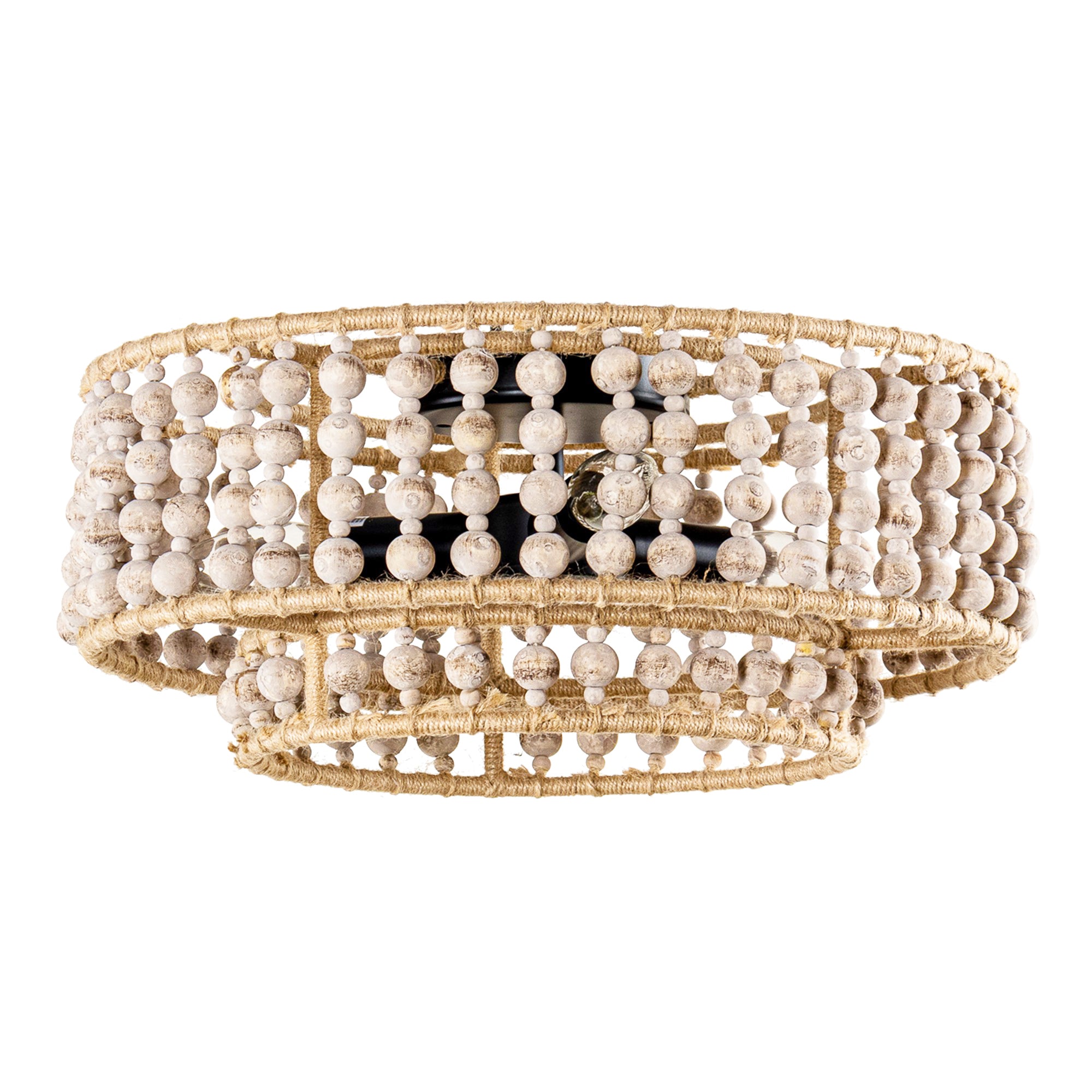 Farmhouse 3-Light Wood Beaded Flush Mount Ceiling Lights