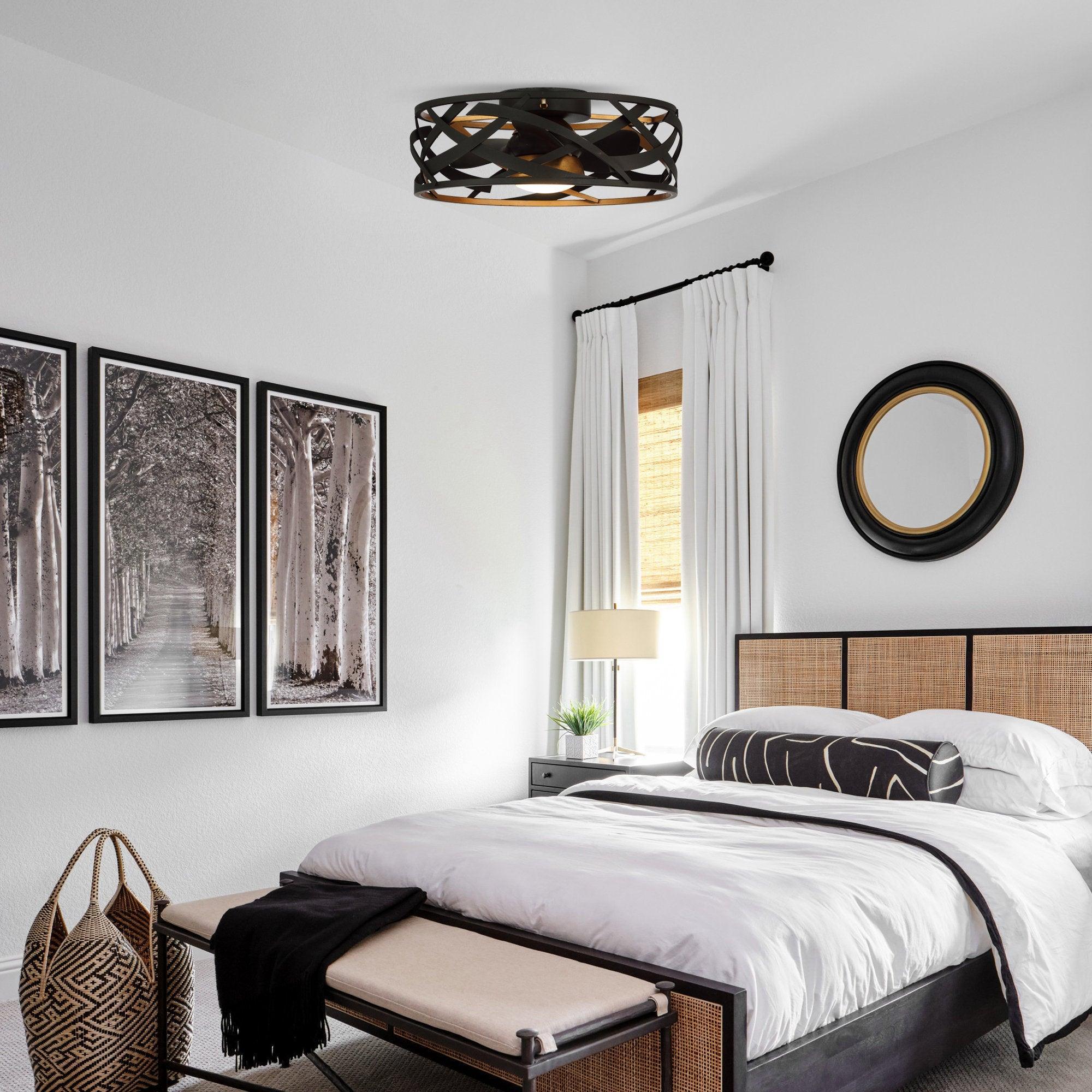 21" Ahmedabad Industrial Flush Mount Reversible Ceiling Fan with LED Lighting and Remote Control - ParrotUncle