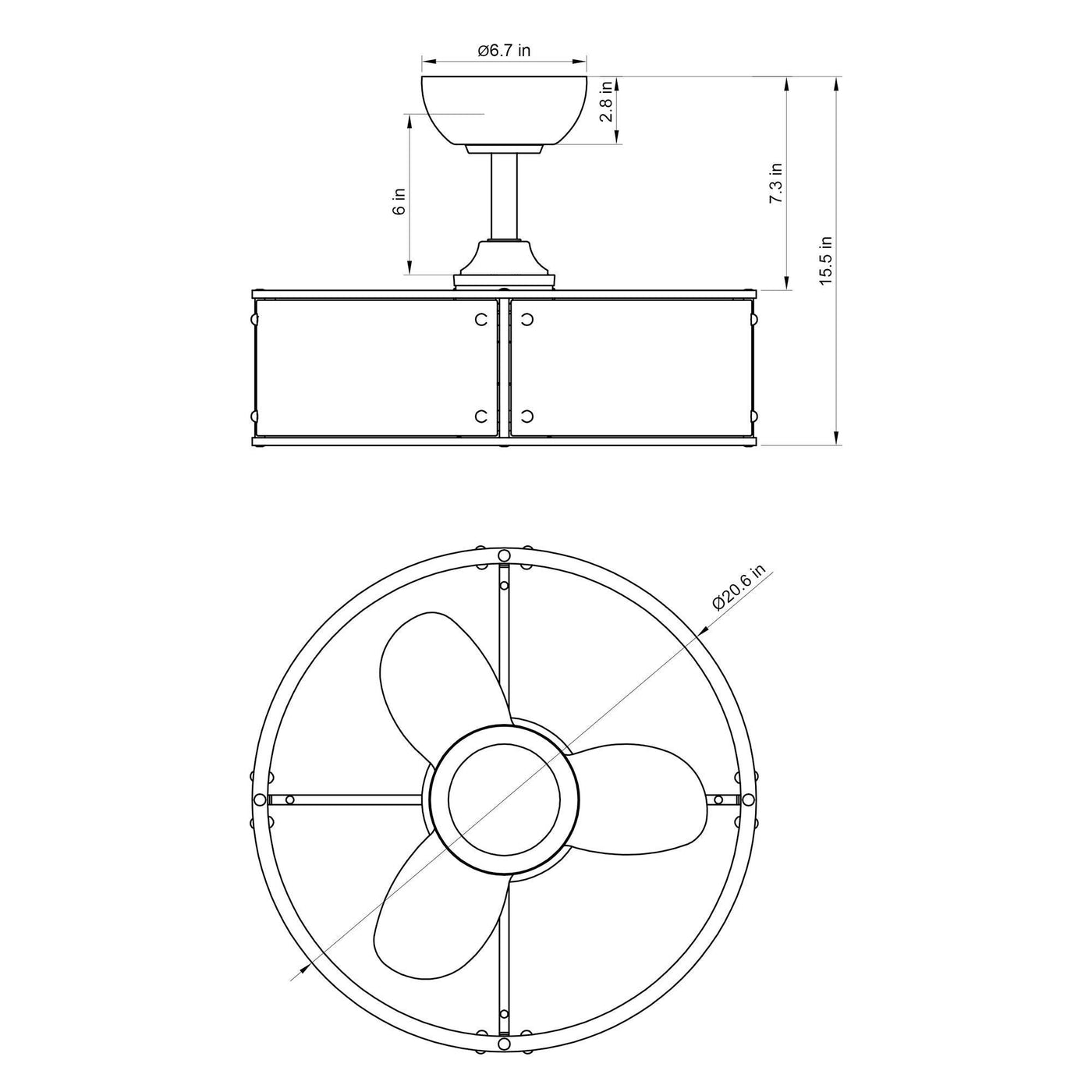 21" Ganga Modern DC Motor Downrod Mount Reversible Ceiling Fan with LE