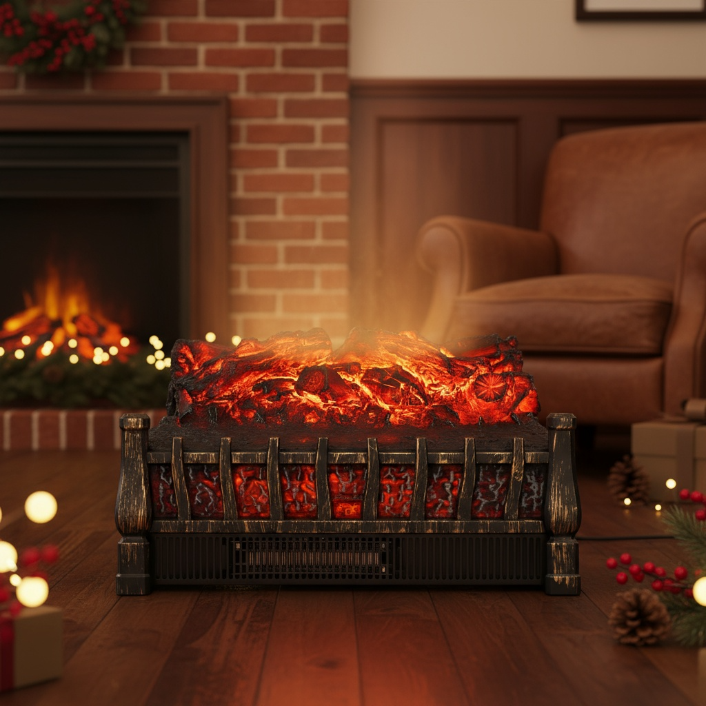 Chimenea eléctrica negra de una sola configuración de calor con llama y control remoto