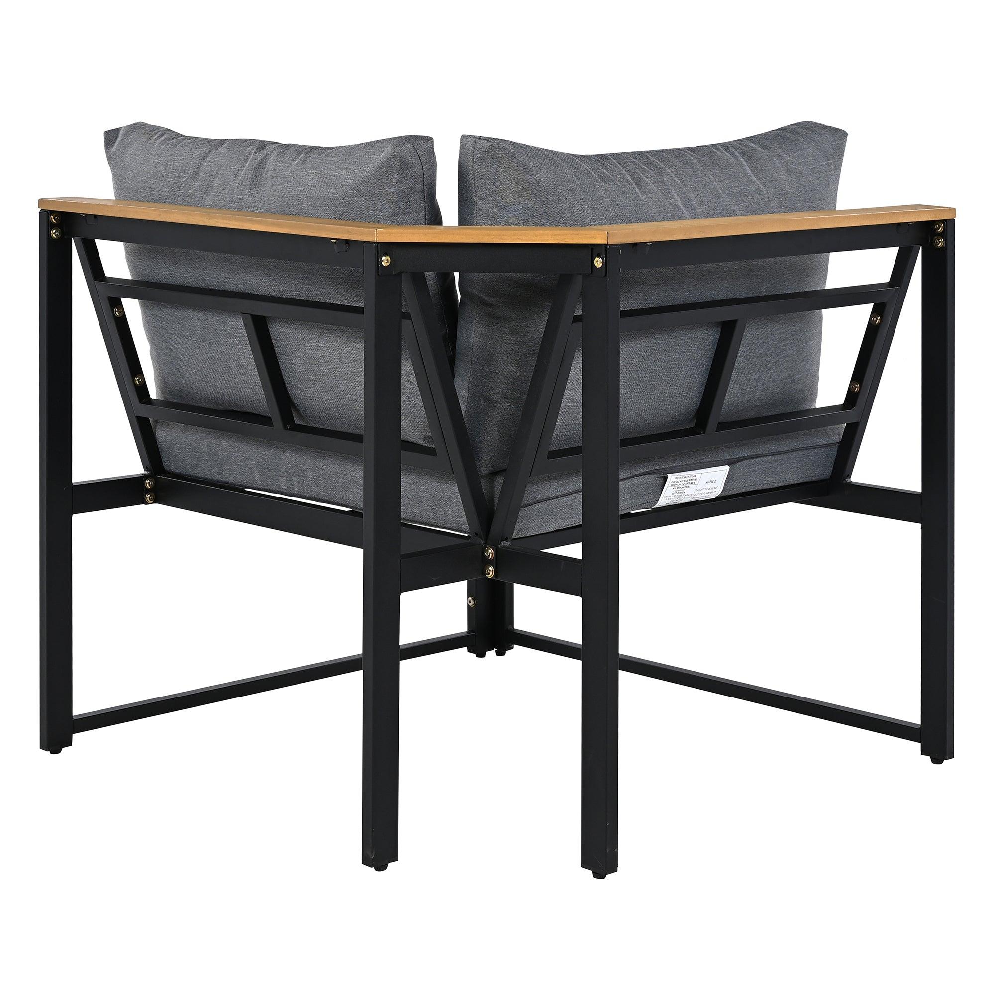 Juego de muebles de patio con sofás de dos plazas, 4 piezas de sofás de exterior con cojines impermeables, diseño duradero de hierro y madera para jardín, patio y piscina.