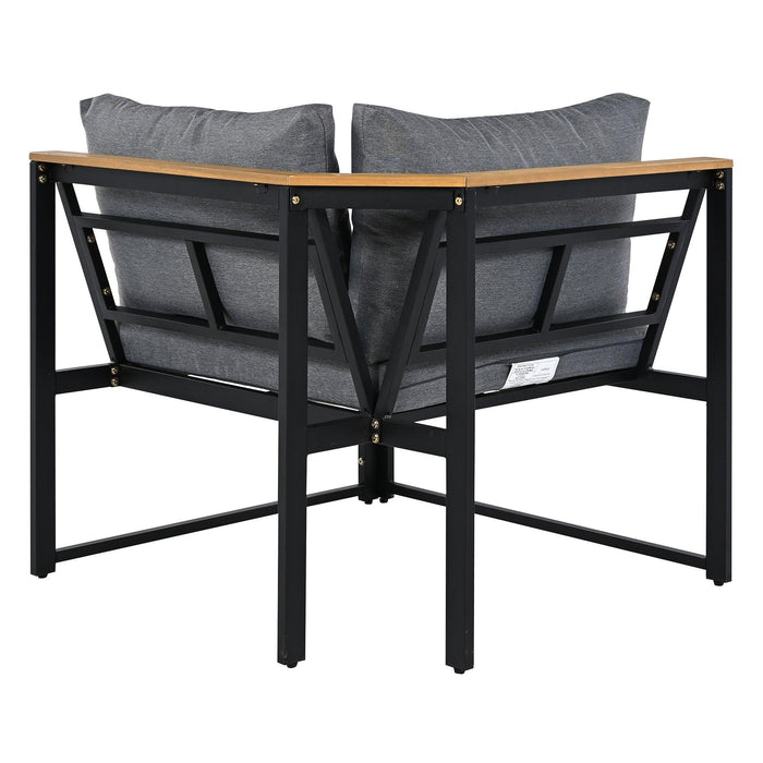 Juego de muebles de patio con sofás de dos plazas, 4 piezas de sofás de exterior con cojines impermeables, diseño duradero de hierro y madera para jardín, patio y piscina.