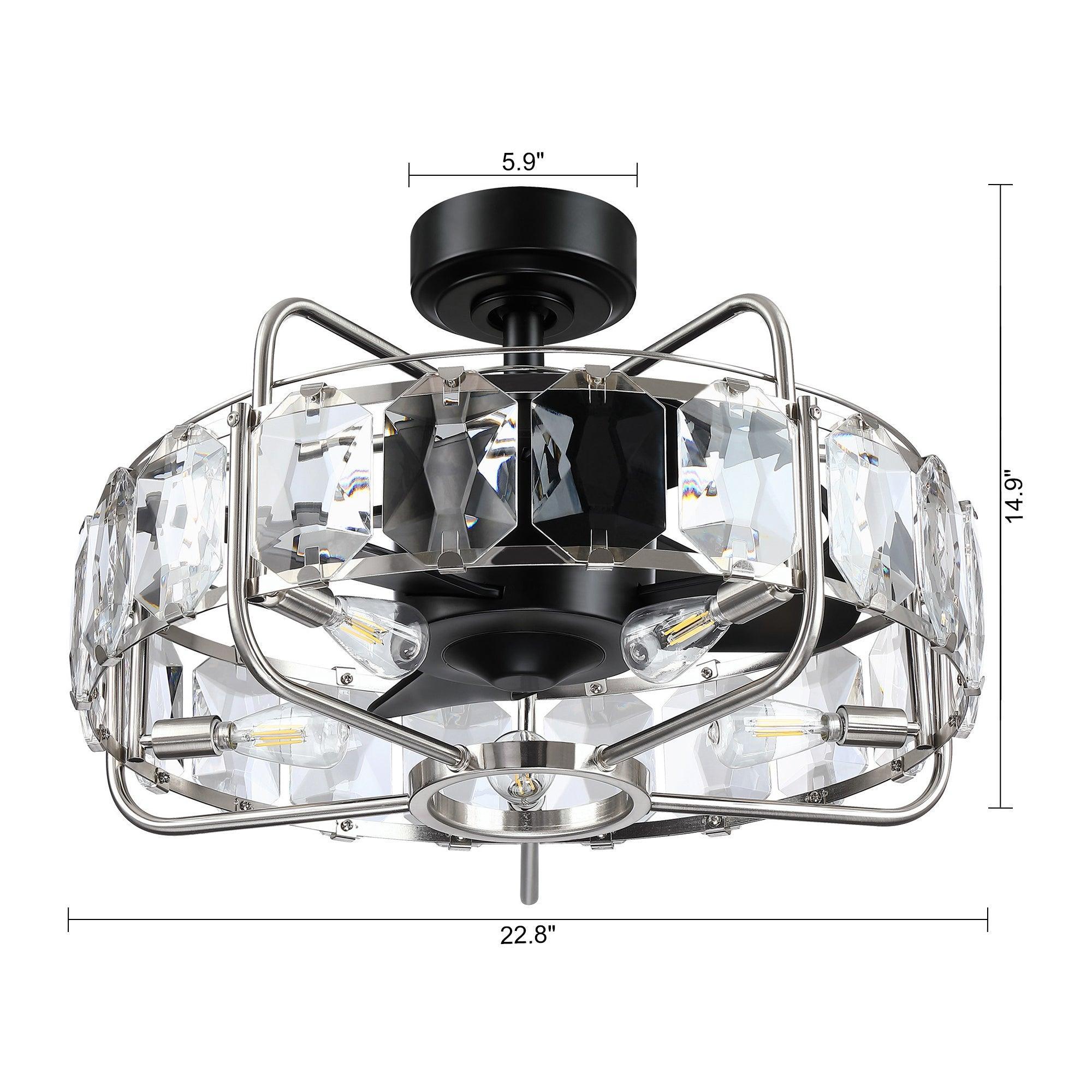 23" Modern DC Motor Downrod Mount Reversible Fandelier Ceiling Fan with Lighting and Remote Control - ParrotUncle