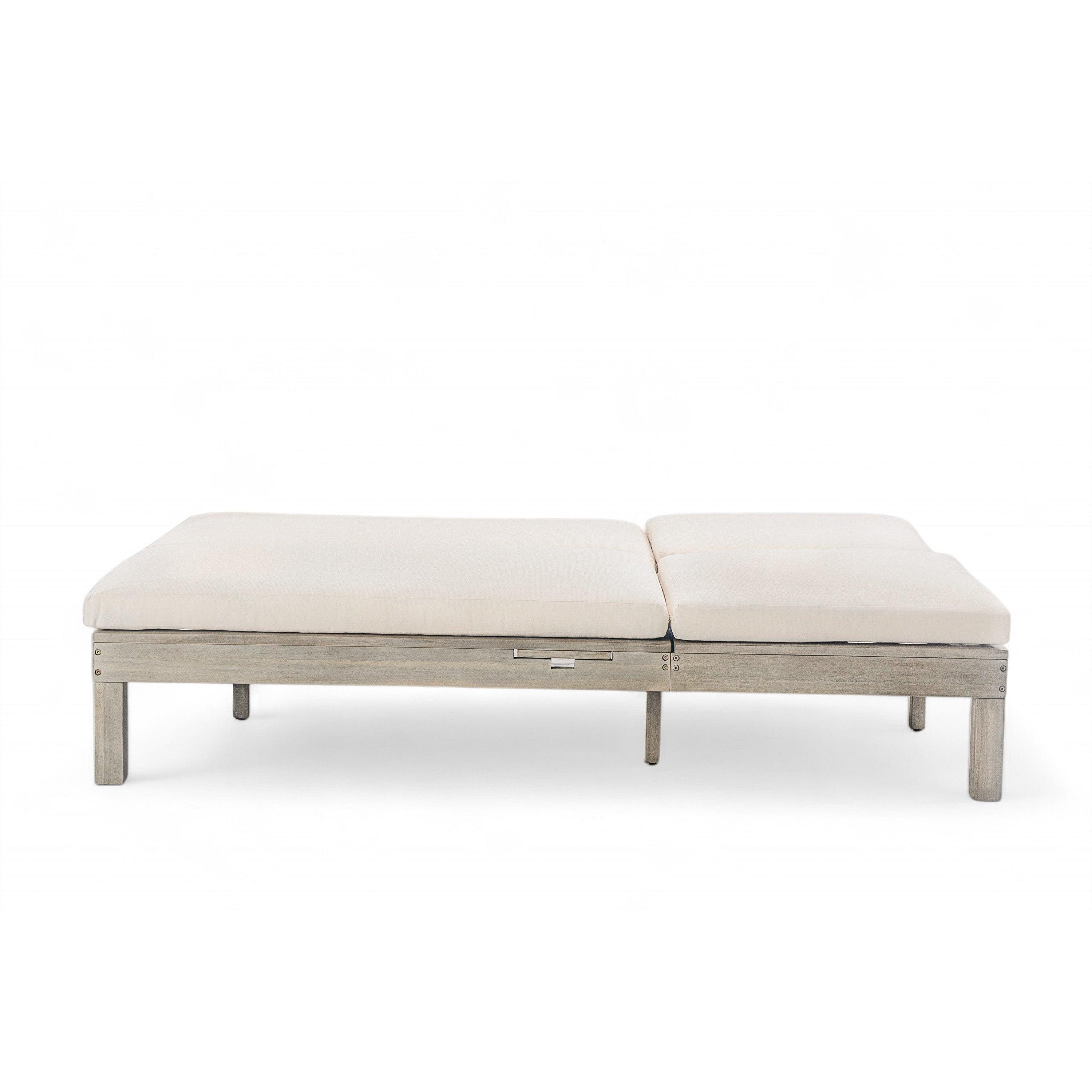 Chaise longue de exterior con respaldo ajustable en 5 posiciones, cojín y bandejas laterales plegables para 2 personas, ideal para jardín junto a la piscina.