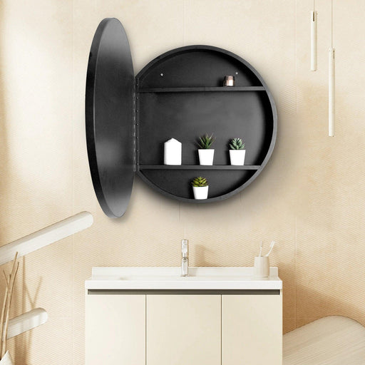 24 in. W x 24 in. H x 4.9 in. D Round Surface Mount Black Bathroom Medicine Cabinet with Mirror - ParrotUncle