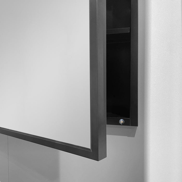 26 in. W x 30 in. H Black Framed Wall Mounted or Recessed Bathroom Double doors Medicine Cabinet with Mirror - ParrotUncle