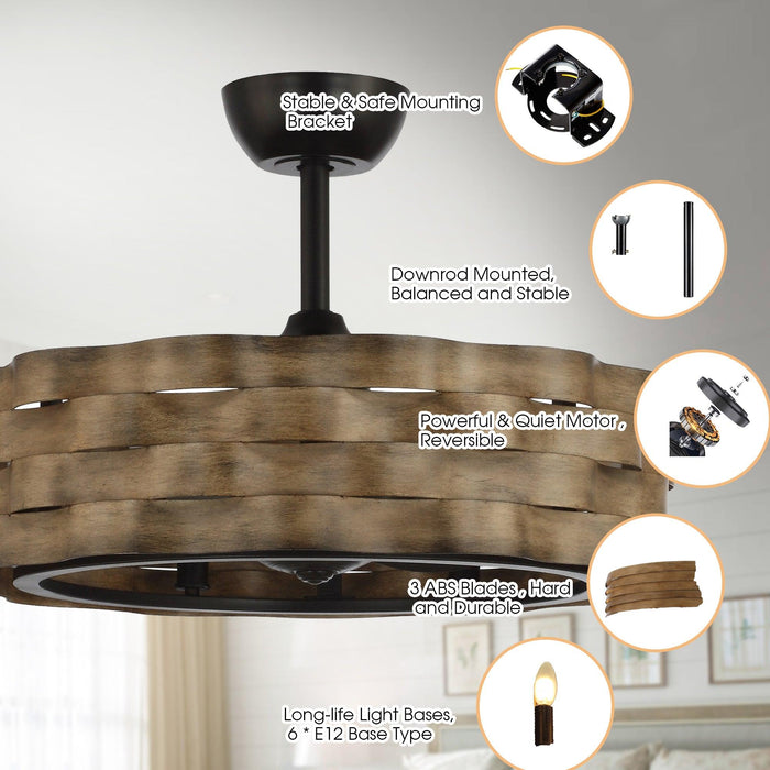 26" Rustic DC Motor Downrod Mount Reversible Ceiling Fan with Lighting and Remote Control - ParrotUncle