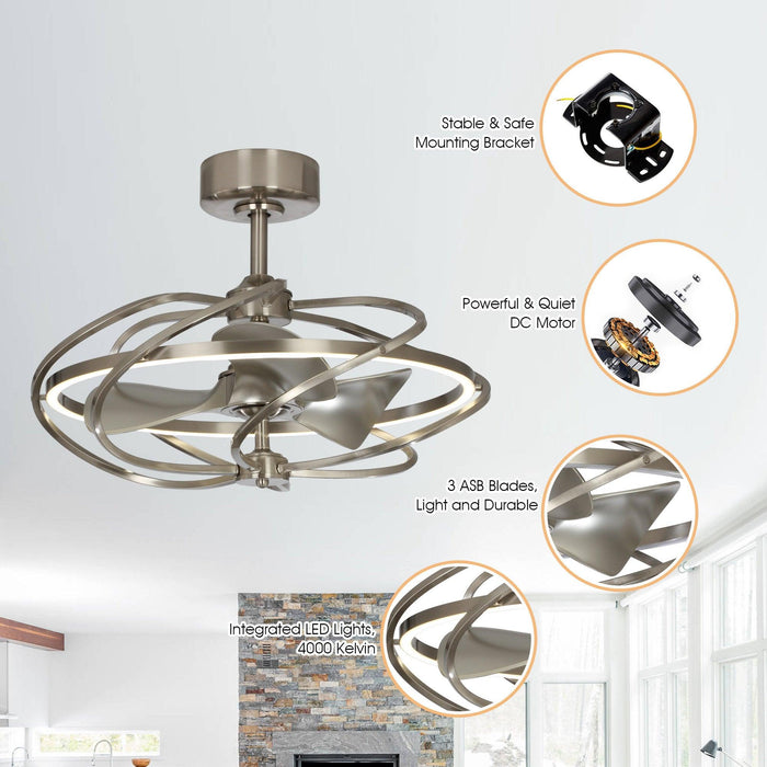 27" Bucholz Modern DC Motor Brushed Nickel Downrod Mount Reversible Ceiling Fan with Lighting and Remote Control - ParrotUncle