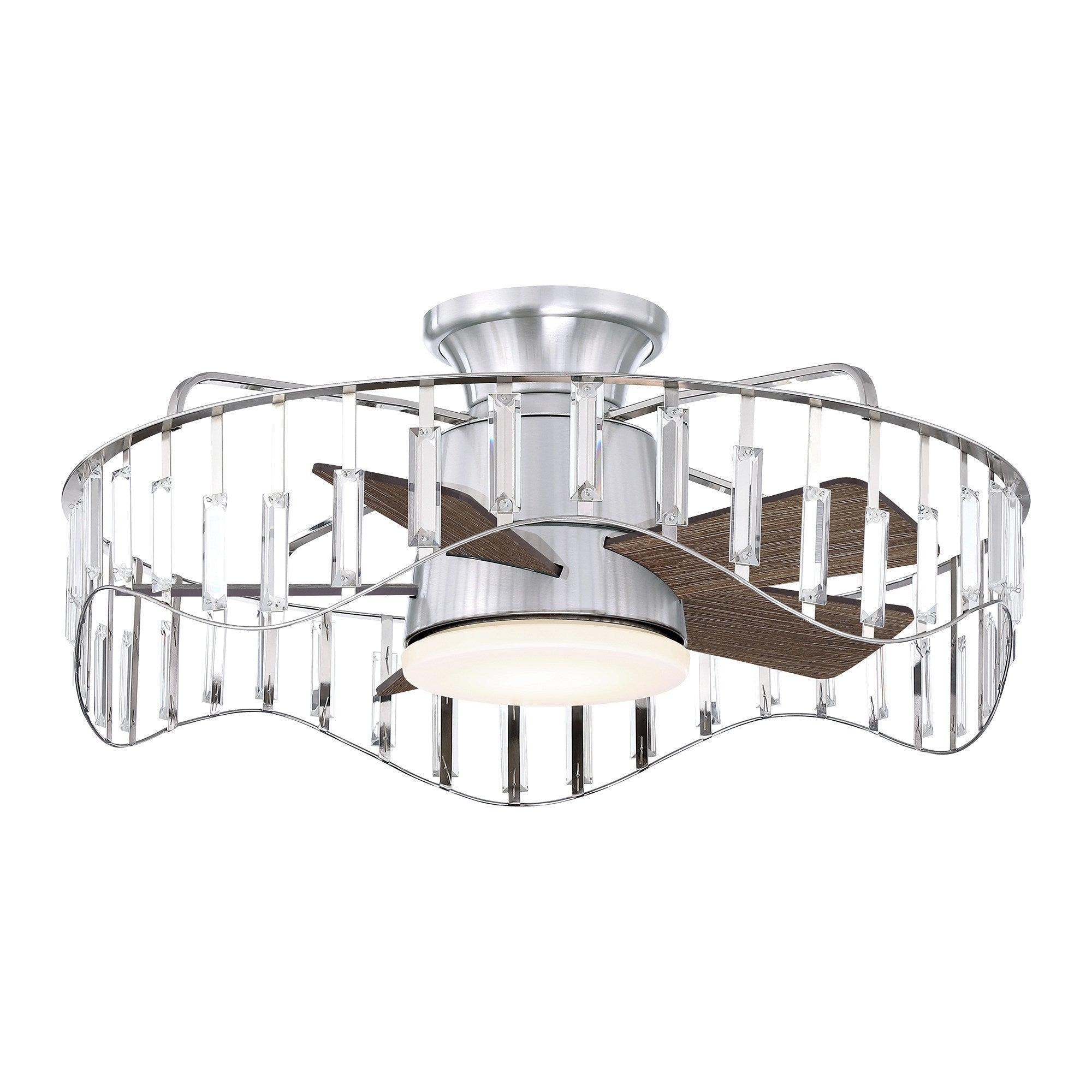 27" Modern Brush Nickel Flush Mount Reversible Ceiling Fan with Lighting and Remote Control - ParrotUncle