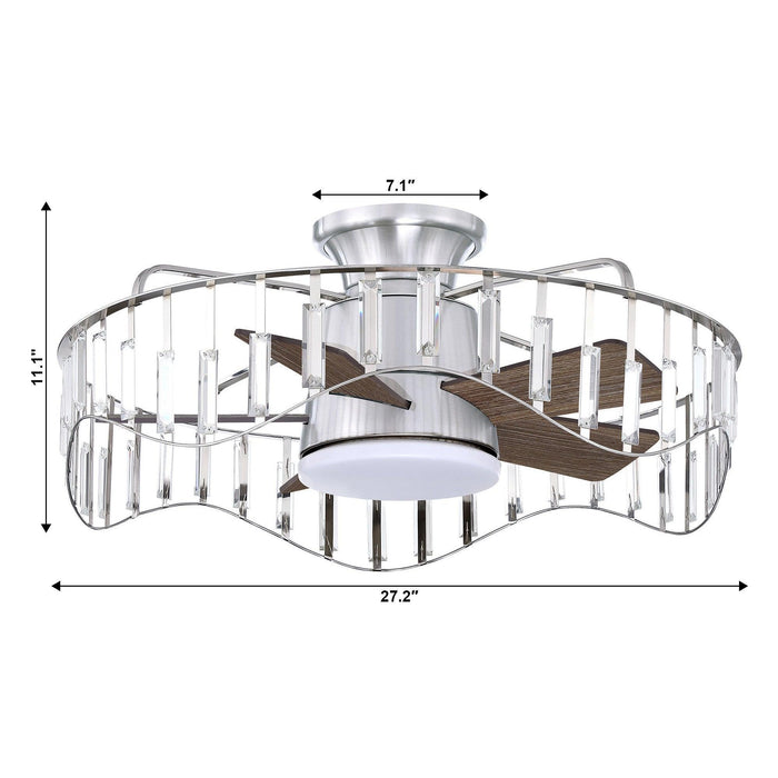 27" Modern Brush Nickel Flush Mount Reversible Ceiling Fan with Lighting and Remote Control - ParrotUncle