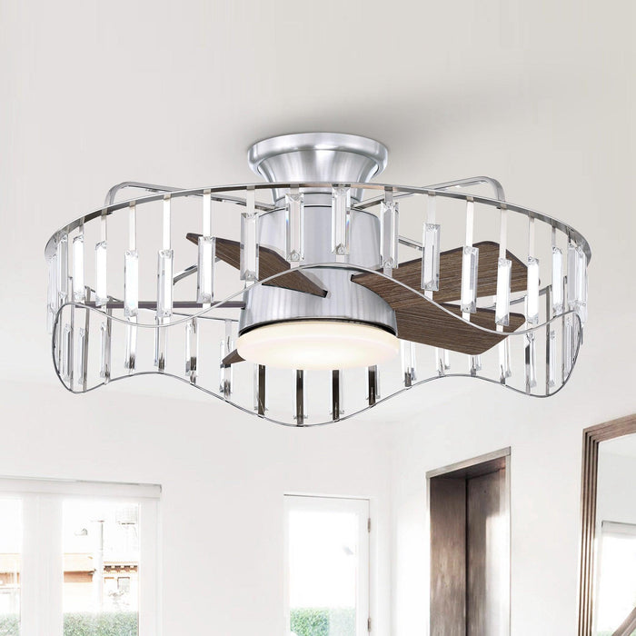 27" Modern Brush Nickel Flush Mount Reversible Ceiling Fan with Lighting and Remote Control - ParrotUncle