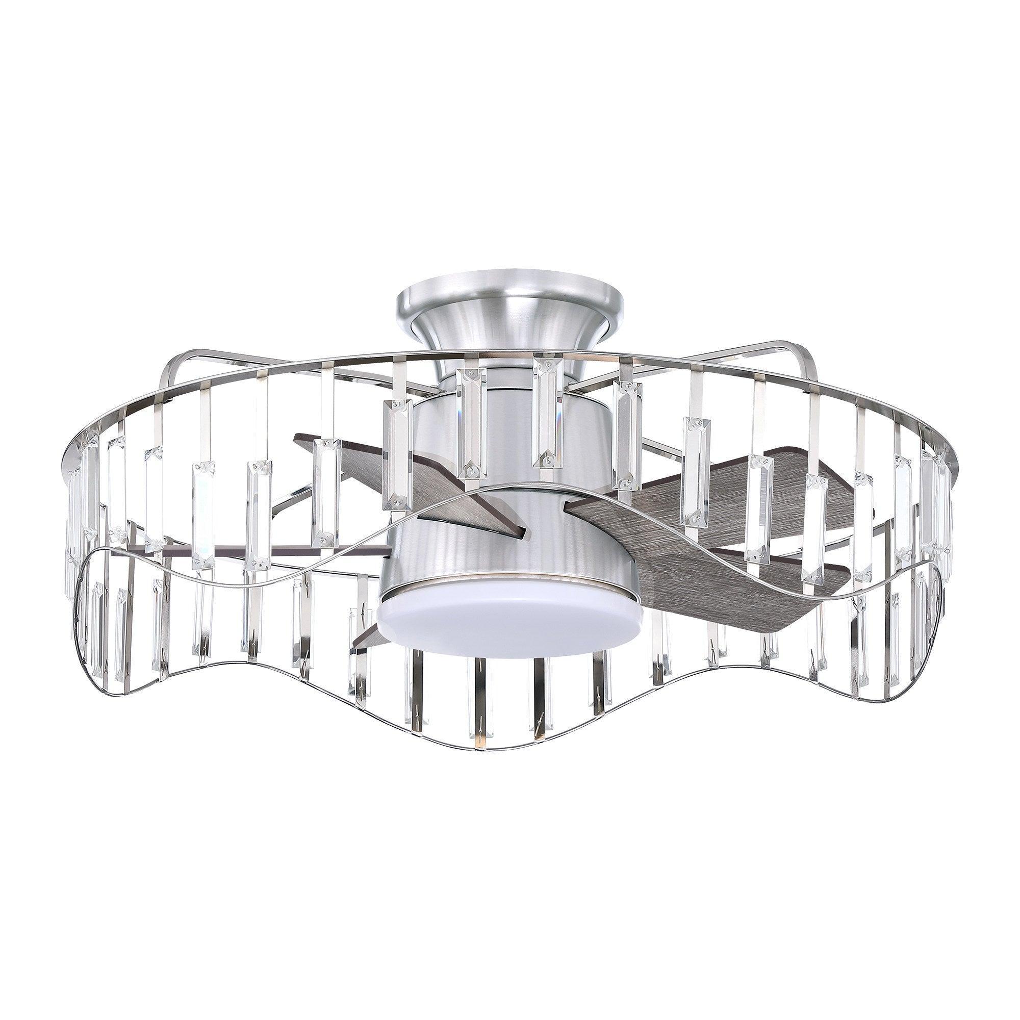 27" Modern Brush Nickel Flush Mount Reversible Ceiling Fan with Lighting and Remote Control - ParrotUncle