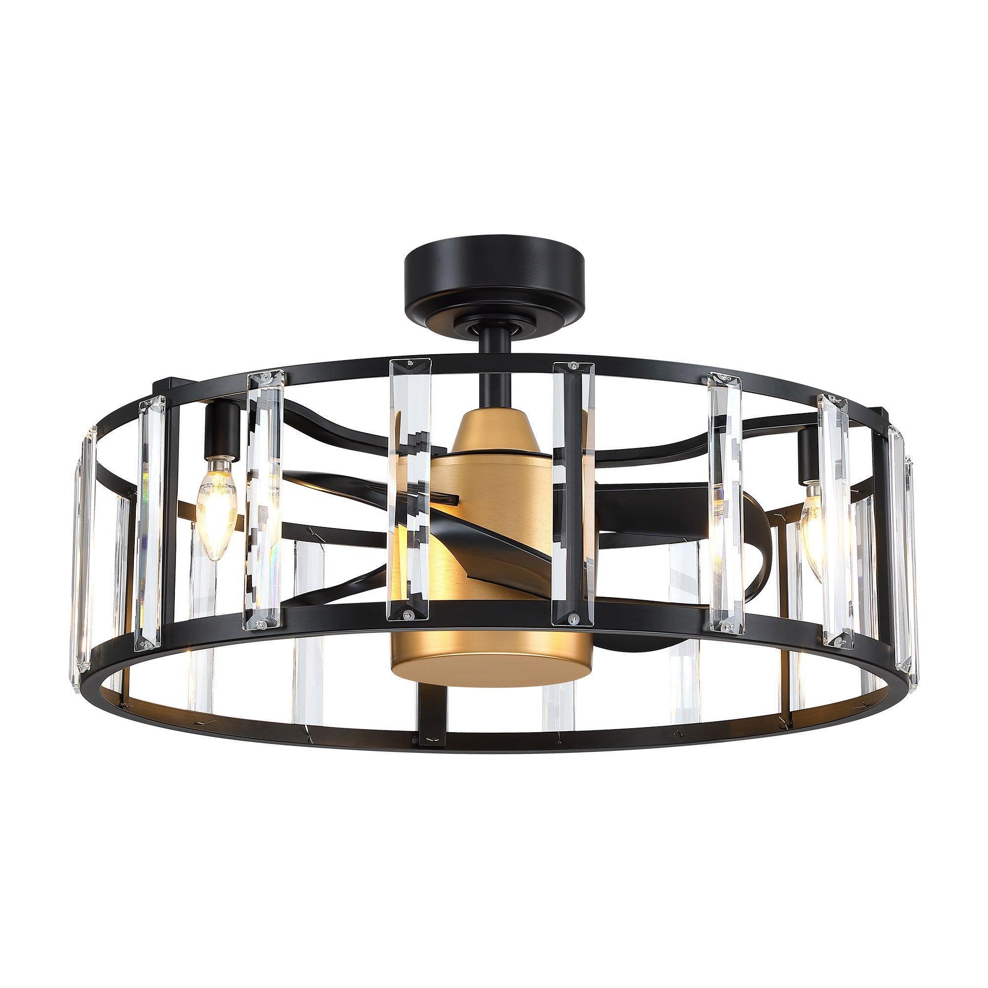 27" Modern DC Motor Downrod Mount Reversible Crystal Ceiling Fan with Lighting and Remote Control - ParrotUncle