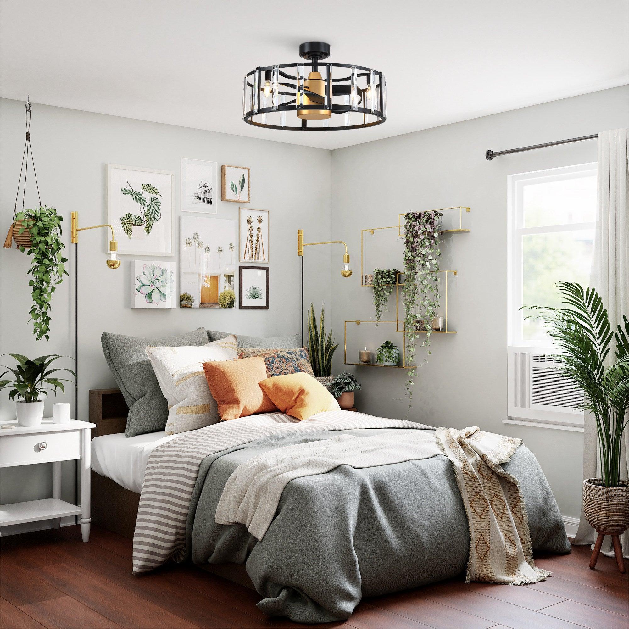27" Modern DC Motor Downrod Mount Reversible Crystal Ceiling Fan with Lighting and Remote Control - ParrotUncle