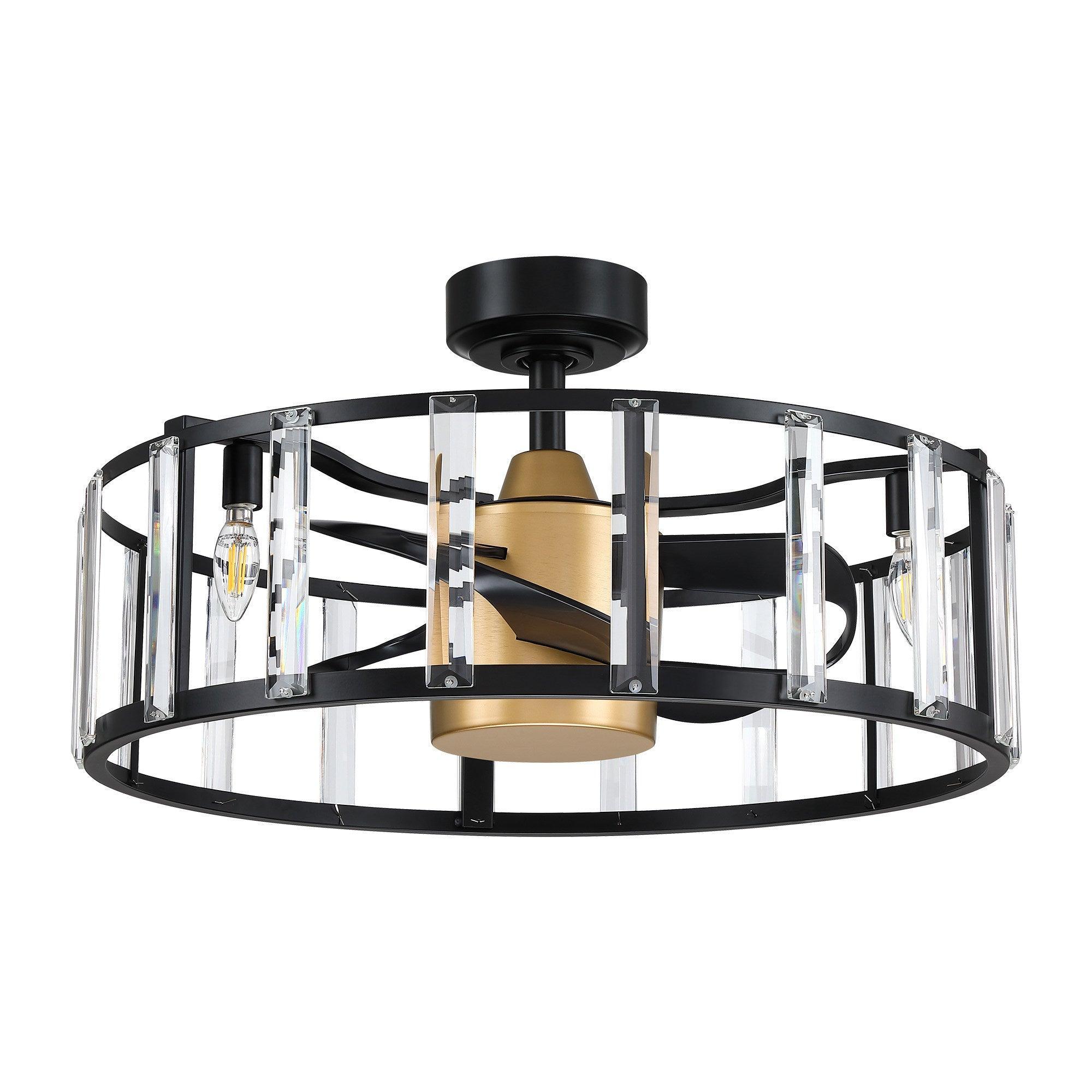 27" Modern DC Motor Downrod Mount Reversible Crystal Ceiling Fan with Lighting and Remote Control - ParrotUncle