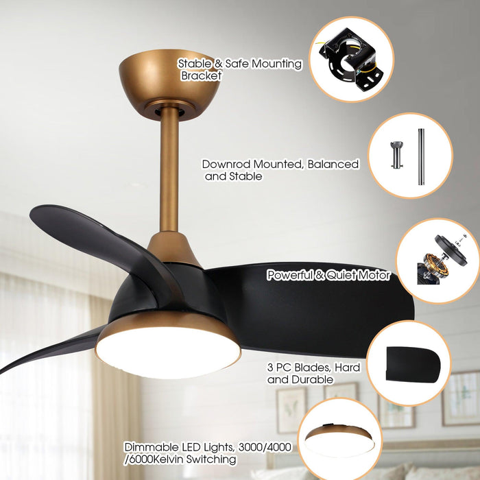 28" Modern DC Motor Downrod Mount Reversible Ceiling Fan with LED Lighting and Remote Control - ParrotUncle