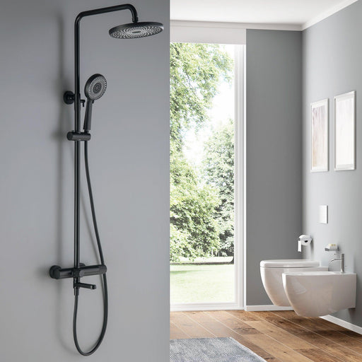 3-Spray Multi-Function Wall Bar Shower Kit with Tub Faucet in Matte Black - ParrotUncle