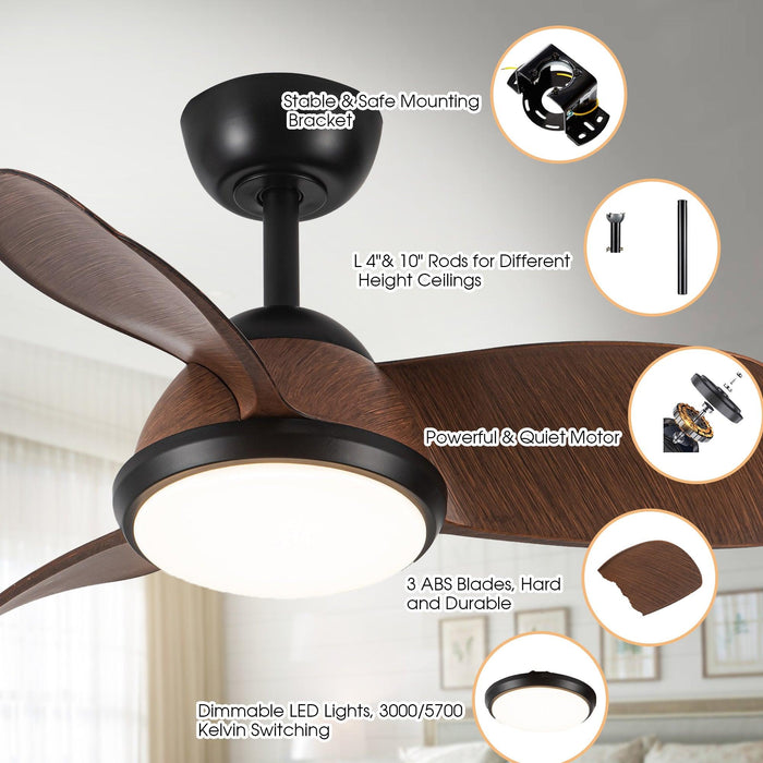 30" Rustic Downrod Mount Reversible Ceiling Fan with LED Lighting and Remote Control - ParrotUncle