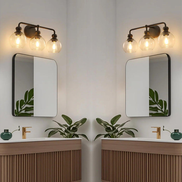 Irvine Black Modern Clear Glass 3-Light Vanity Light