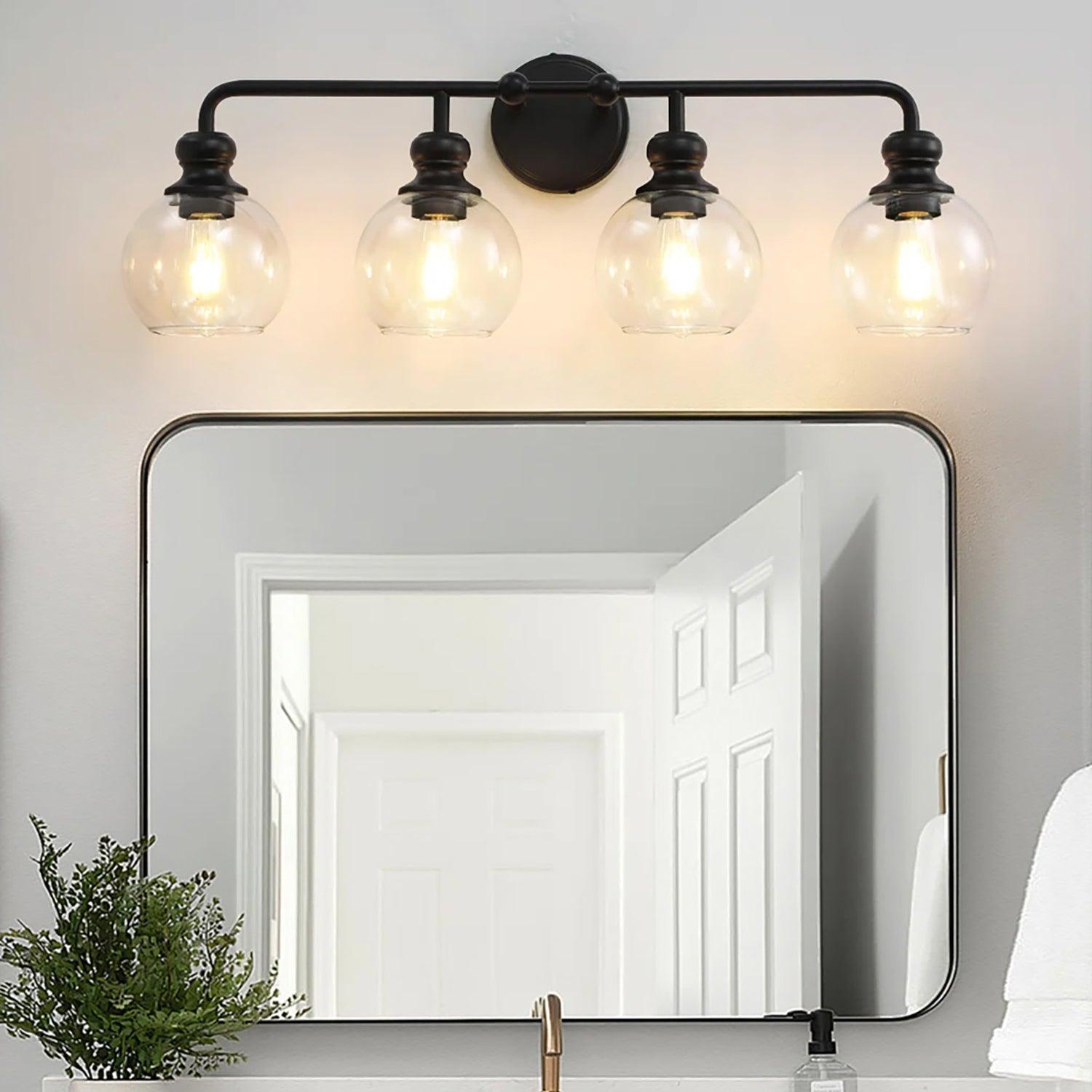 Irvine Black Modern Clear Glass 4-Light Vanity Light