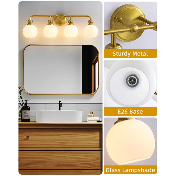 Lámpara de tocador moderna de 4 luces de vidrio esmerilado Irvine Gold