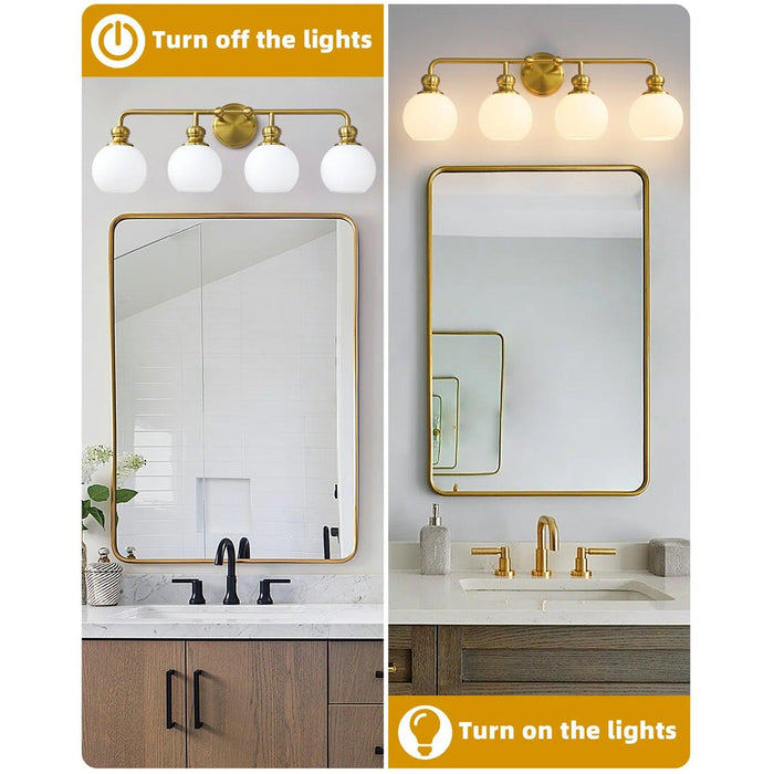 Lámpara de tocador moderna de 4 luces de vidrio esmerilado Irvine Gold