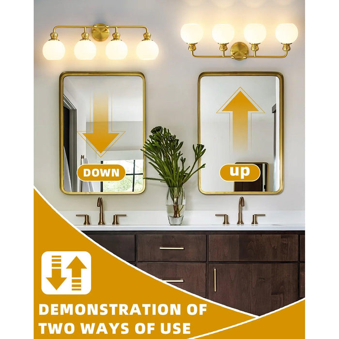 Lámpara de tocador moderna de 4 luces de vidrio esmerilado Irvine Gold