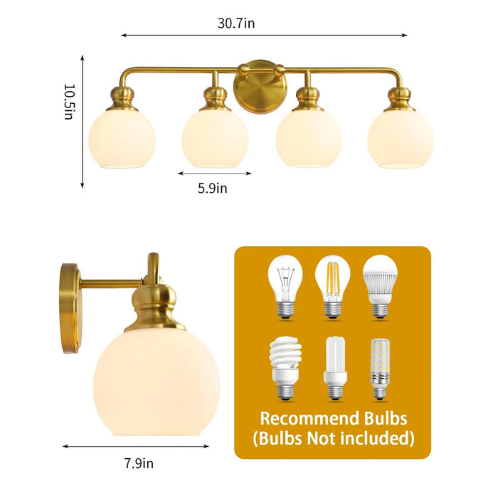 Lámpara de tocador moderna de 4 luces de vidrio esmerilado Irvine Gold