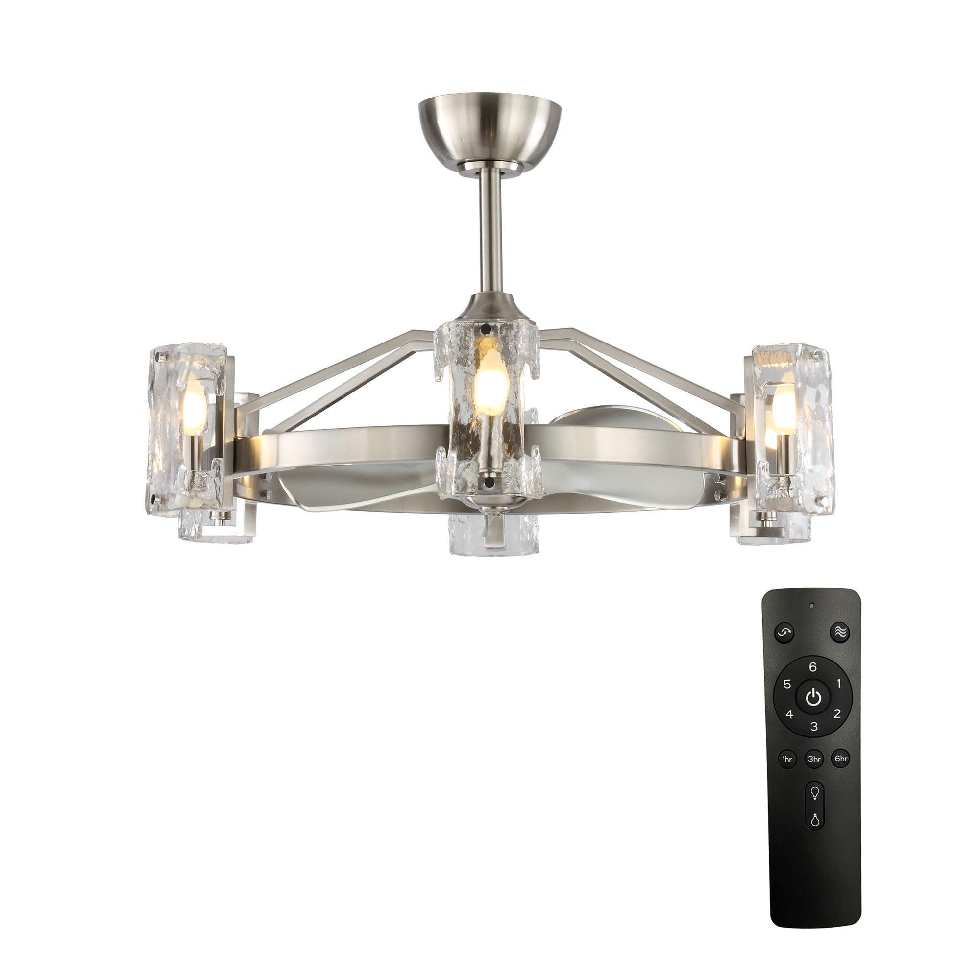 34" Bucholz Modern DC Motor Brushed Nickel Downrod Mount Reversible Ceiling Fan with LED Lighting and Remote Control - ParrotUncle
