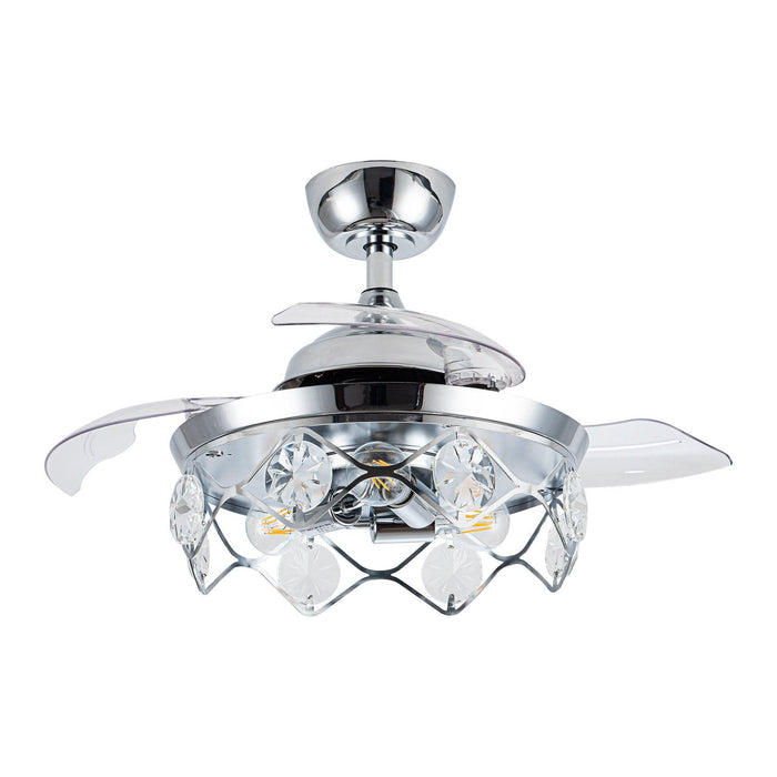 36" Broxburne Modern Chrome Flush Mount Crystal Ceiling Fan with Lighting and Remote Control - ParrotUncle