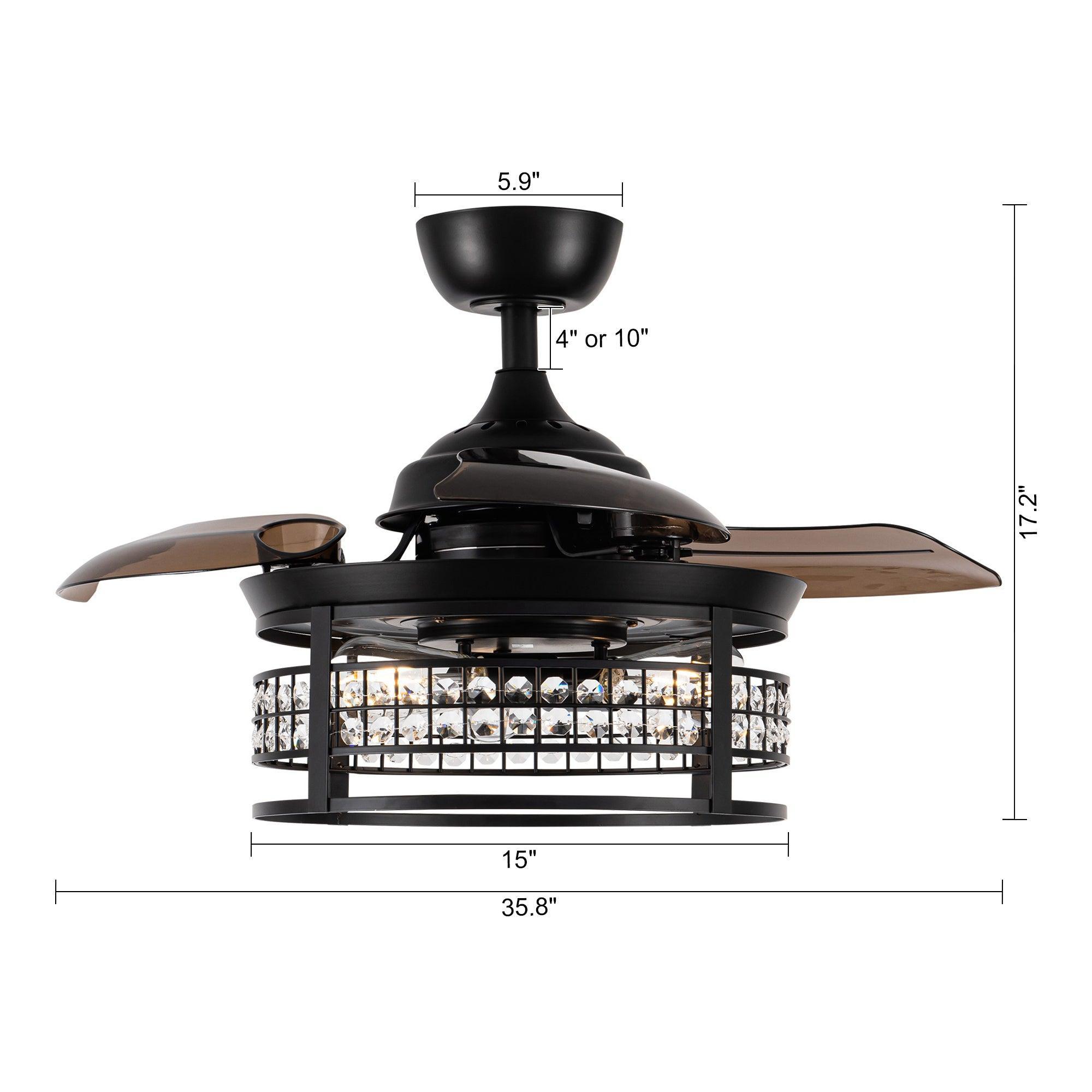 36" Farmhouse Downrod Mount Ceiling Fan with Lighting and Remote Control - ParrotUncle
