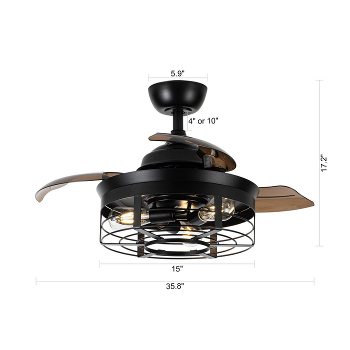 36" Ganga Modern Downrod Mount Ceiling Fan with Lighting and Remote Control - ParrotUncle