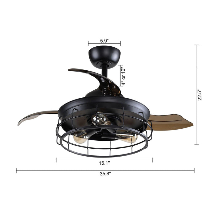 36" Pickett Industrial Downrod Mount Ceiling Fan with Lighting and Remote Control - ParrotUncle
