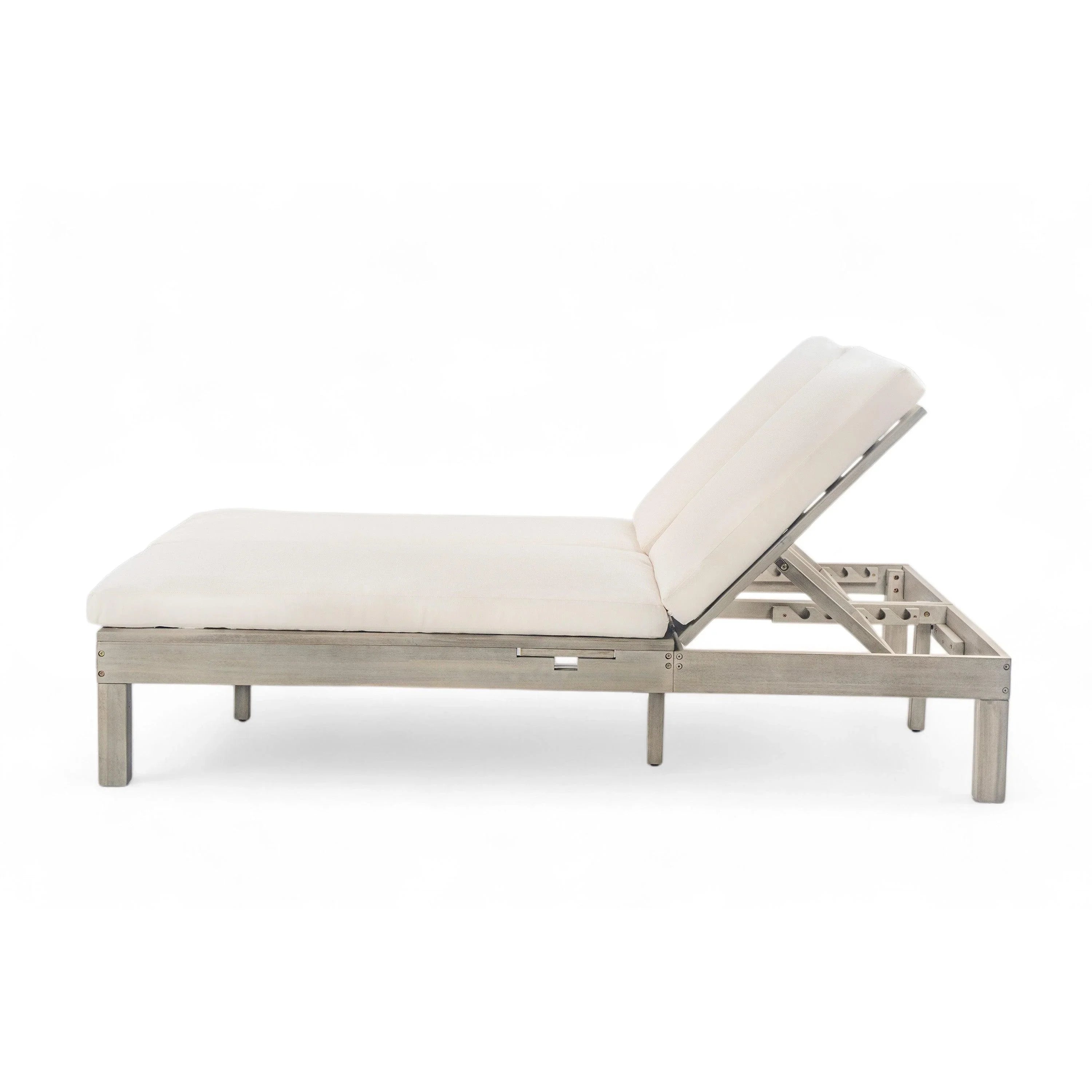 Chaise longue de exterior con respaldo ajustable en 5 posiciones, cojín y bandejas laterales plegables para 2 personas, ideal para jardín junto a la piscina.