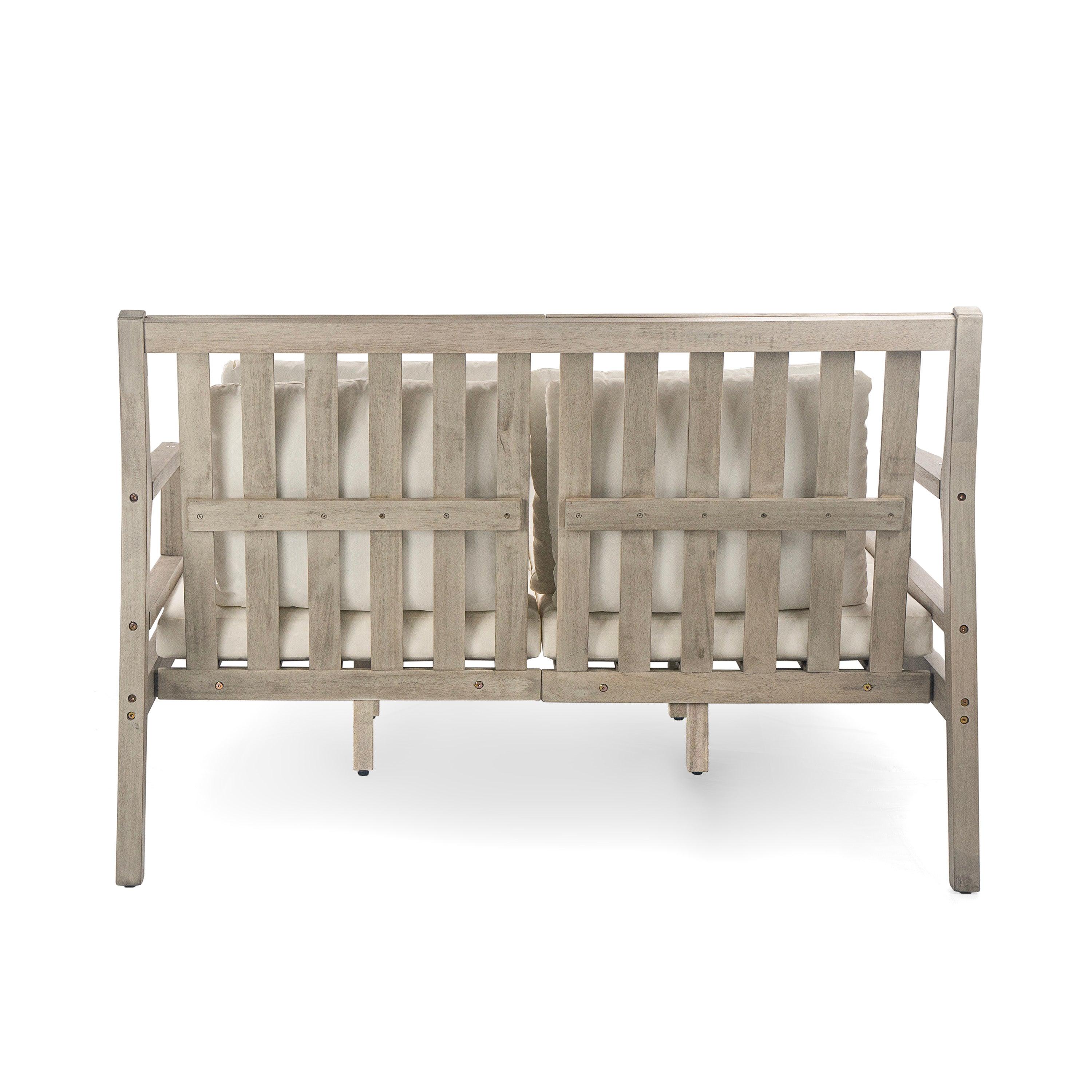 Cama de día para exterior, cama de día para patio con cuatro almohadas, cama de madera para exterior con reposabrazos curvos para piscina, patio y jardín.