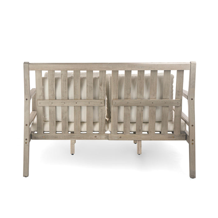 Cama de día para exterior, cama de día para patio con cuatro almohadas, cama de madera para exterior con reposabrazos curvos para piscina, patio y jardín.