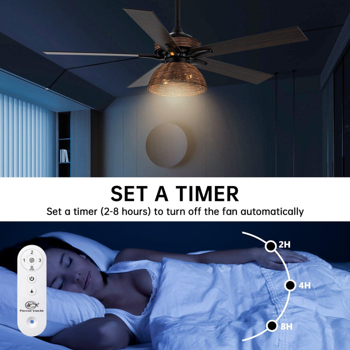 52" Kerala Farmhouse Downrod Mount Reversible Ceiling Fan with Lighting and Remote Control