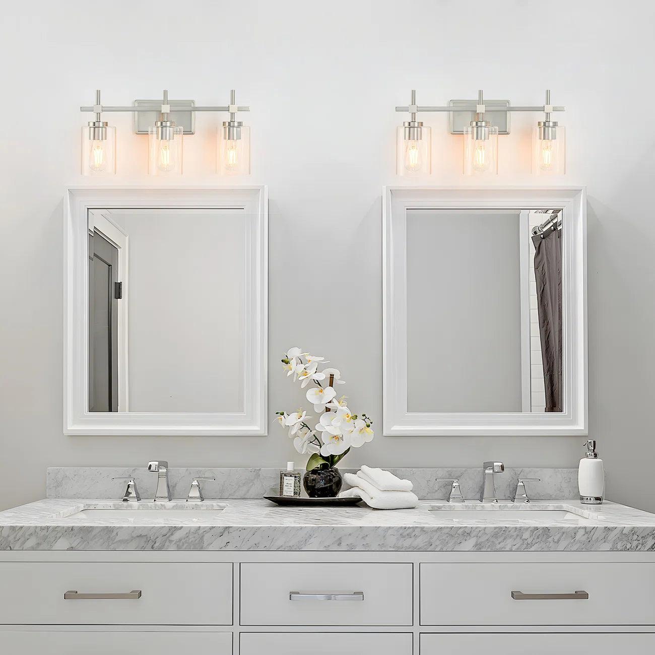 Jasper 3-Light Modern Clear Glass Bathroom Vanity Light, Black & Nickel
