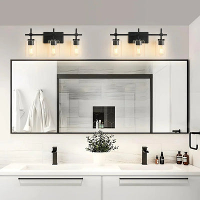 Jasper 3-Light Modern Clear Glass Bathroom Vanity Light, Black & Nickel