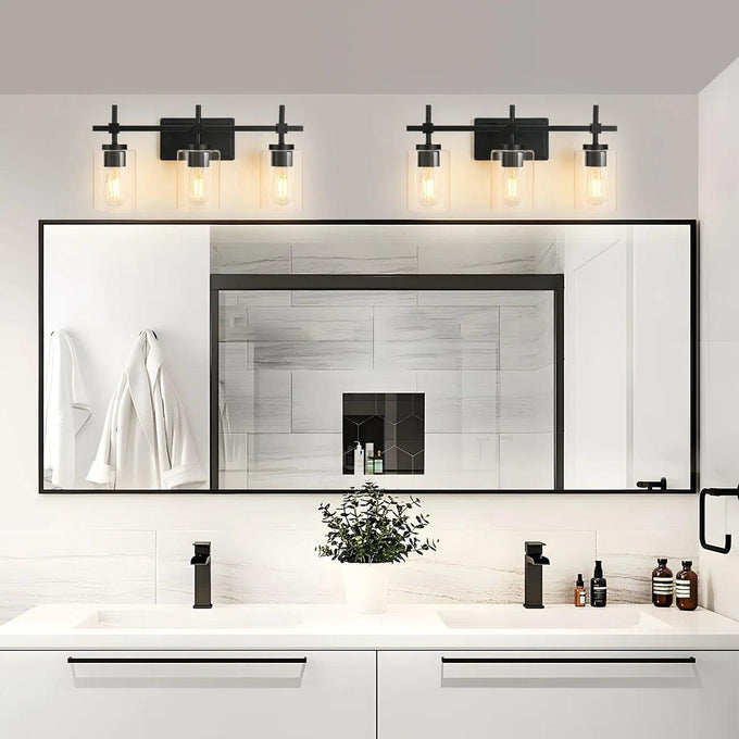 Jasper 3-Light Modern Clear Glass Bathroom Vanity Light, Black & Nickel